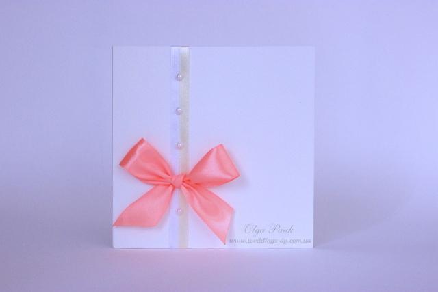 Свадебные пригласительные Днепр с персиковым бантом