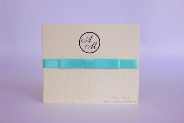 Свадебные пригласительные Днепр с инициалами и мятной лентой